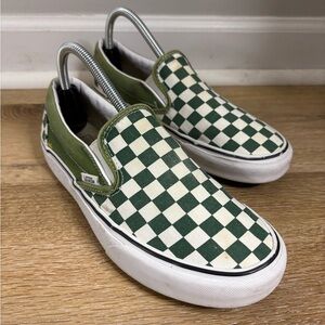 Vans Classic Slip-On Skateboarding Sneakers in Green & White Checkered Print